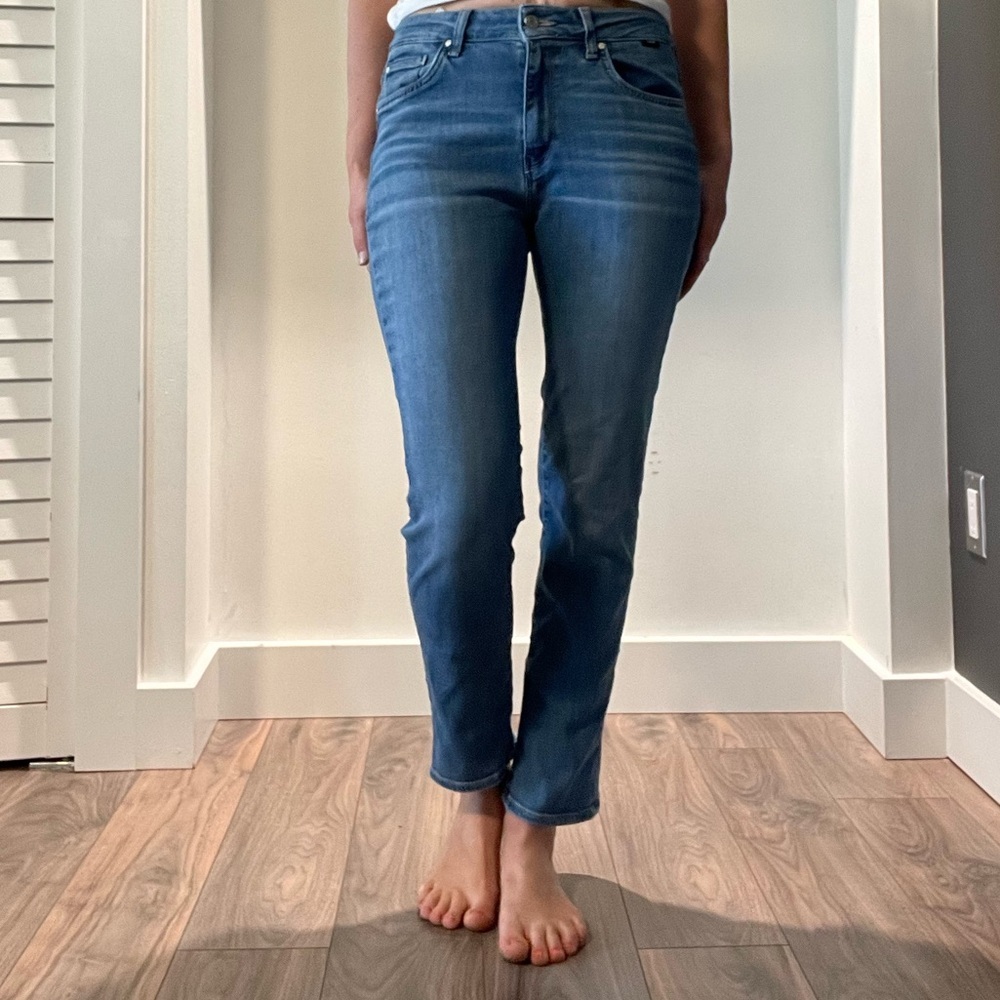 Mavi High Rise Slim Straight Jeans in Medium Blue